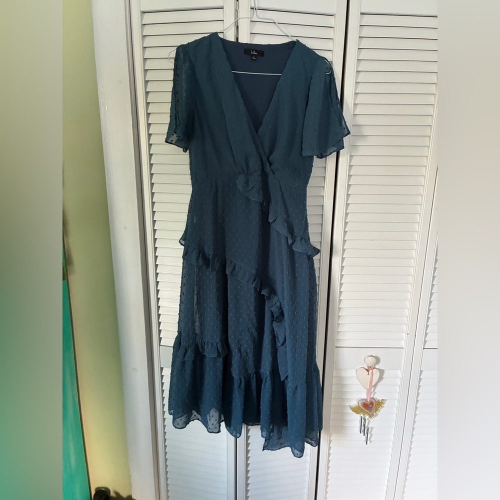 Lulu's Teal Ruffle Midi Dress